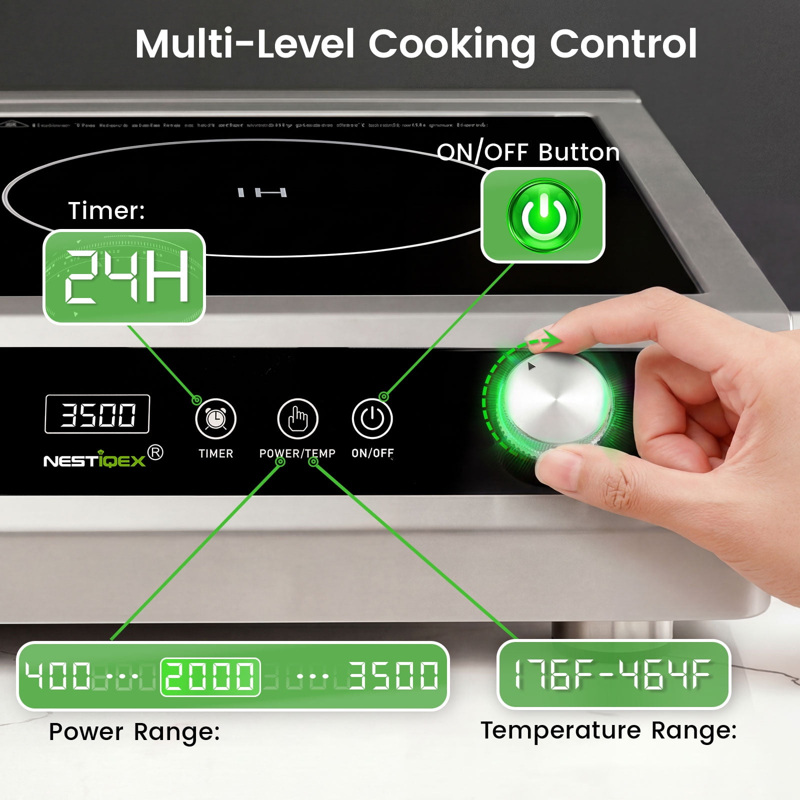 3500W Commercial Induction Cooktop, 208V 3-Phase Large Induction Burner with 20 Power & Temp Levels, 9.25" Large Coil, 24h Timer, One-Knob Control, Pro Electric Countertop Burners for Restaurant Hote