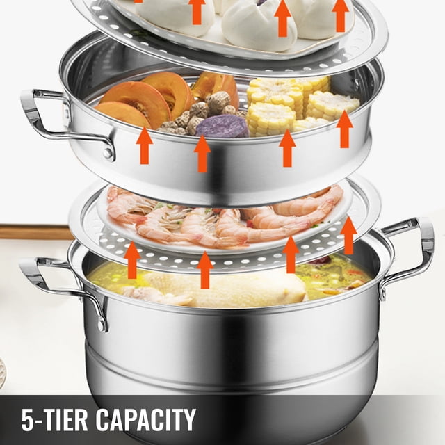 VEVOR Juego de Vaporizador de Alimentos de Acero Inoxidable 30 cm Tapa de Vidrio