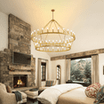 thumbnail image 3 of Magic Home 48-Lights Wagon Wheel Chandelier,2 Tier Extra Large Farmhouse Chandelier Light Fixture,Round Rustic Lighting,Glod, 3 of 5