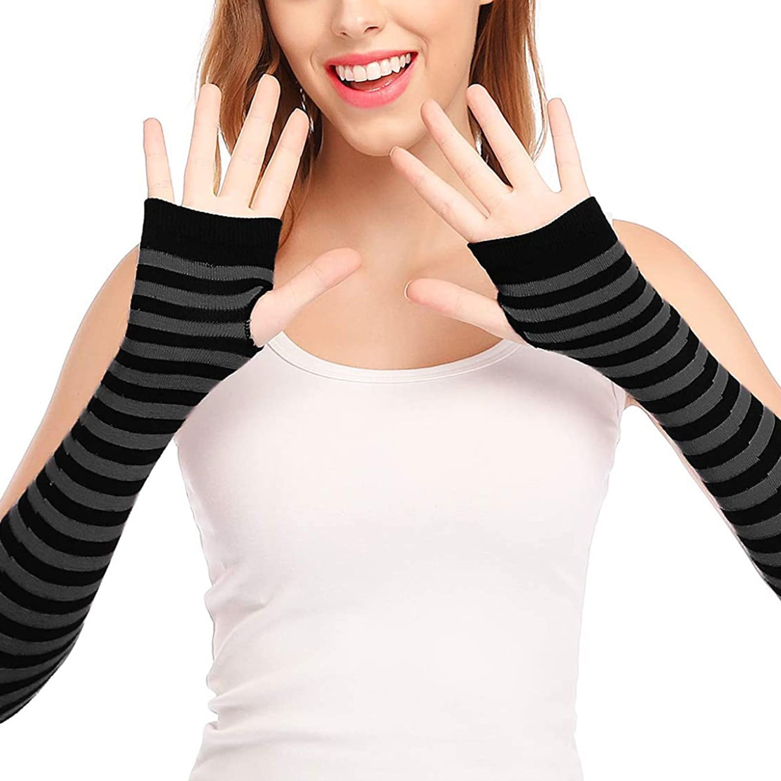thumbnail image 2 of Goth Gloves Y2K Sweet Knit Long Sleeve Fingerless Mittens Japanese Harajuke Arm Sleeve For W Femboy Clothes 2 of 11