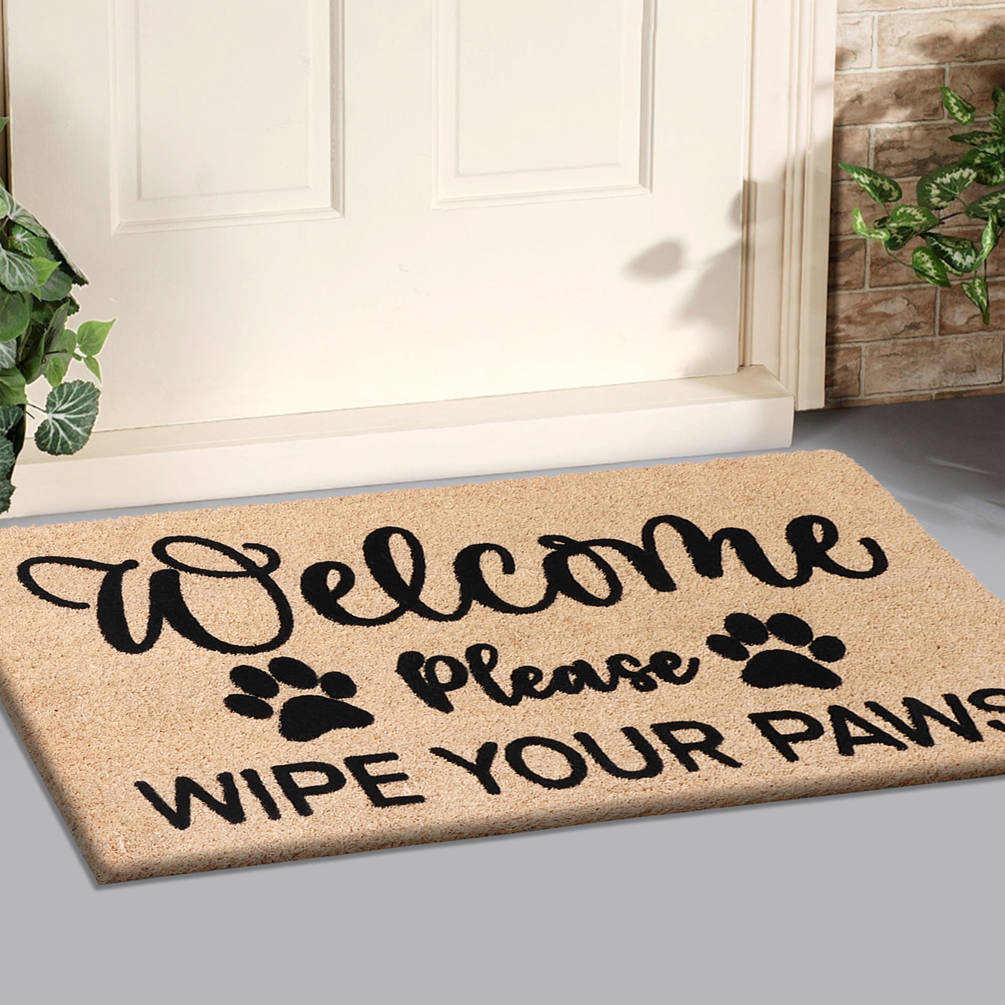 A1HC Natural Coir Flocked Welcome Paws Doormat, 18"x30", Durable & Non-Slip