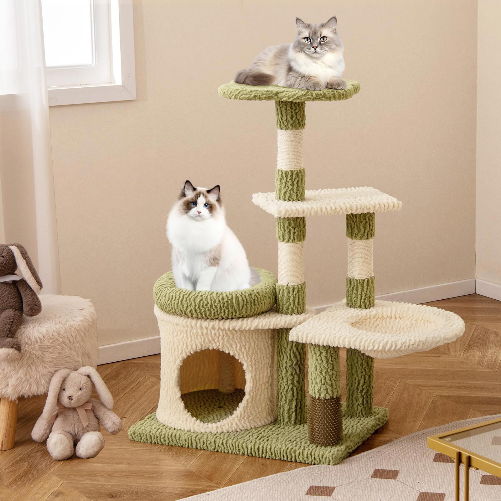 GVN Cat Tree Tower with Condo and Bed, 38 Inch Tall Multi-Level Aesthetic Cat Tree, Cat Scratchers for Indoor Cats, Green