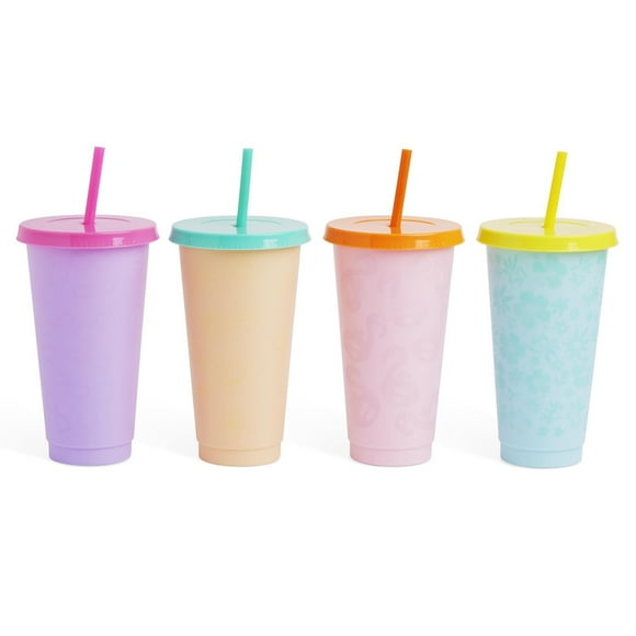 TAL Color Changing Cups 4-Pack includes Lid and Straw, Fruits, water bottle