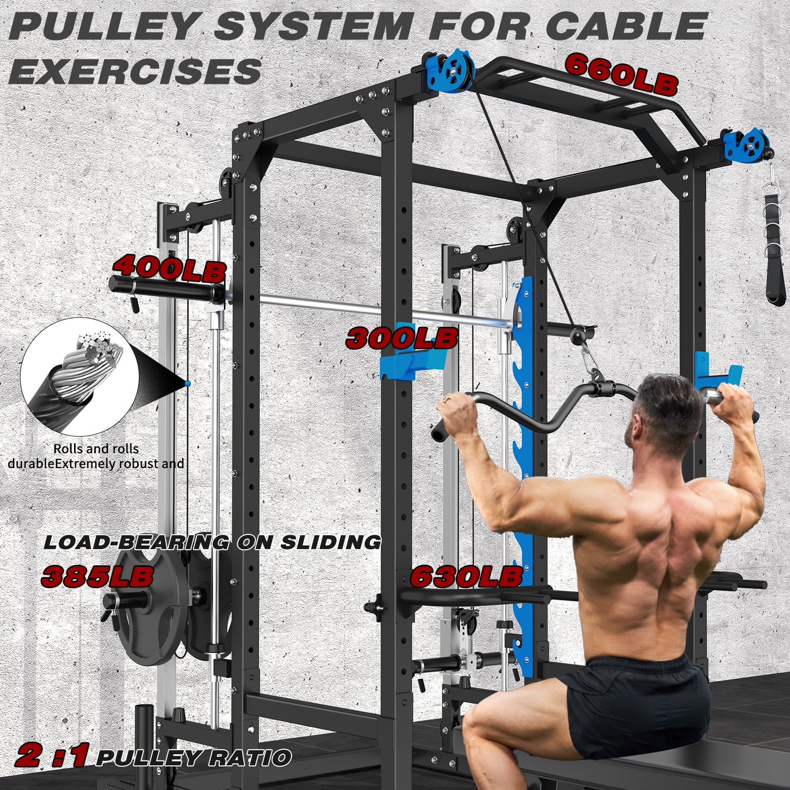 ULTRA FUEGO, Multifunctional Power Cage Rack with Cable Crossover