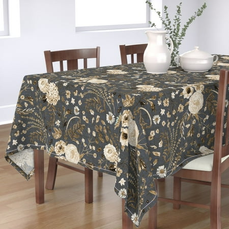 

Cotton Sateen Tablecloth 70 Square - Sonetto Floral Brown Black Neutral Sepia Vintage Print Custom Table Linens by Spoonflower