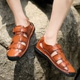 thumbnail image 4 of HAJWOH Men's Stylish Leather Hollow Sandals, Men's Closed Toe Leather Dress Sandals Non-Slip Outdoor Hiking Shoes, Summer Anti-Slip Beach Sandal with Adjustable Strap, 4 of 6