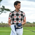 thumbnail image 2 of Kdxio Heart Black Buffalo Plaid Gingham Print Men's Short Sleeve Polo Shirt,Midweight Men's Shirt, 2 of 6