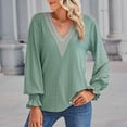 thumbnail image 2 of APEXFWDT Women's Long Sleeve V-Neck Blouses Casual Loose Lace Trim Shirt Tops Lantern Sleeves Office Work Shirt, 2 of 7
