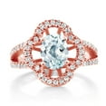 thumbnail image 2 of Gem Stone King 1.57 Ct Oval Sky Blue Aquamarine 18K Rose Gold Plated Silver Spotlight Ring (Size 8), 2 of 4