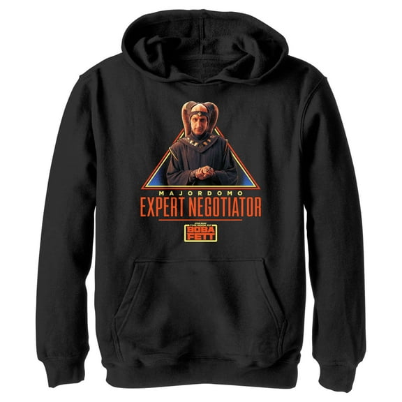 Boy's Star Wars: The Book of Boba Fett Majordomo Expert Negotiator Pull Over Hoodie Black Large