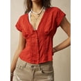 thumbnail image 6 of Women'S Lace Trim V Neck Blouse Short Sleeve Shirred Shirt Tops Summer Vacation Clothes Orange Color XL, 6 of 8