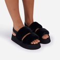 thumbnail image 5 of Luxemoda Women's Tata Fluffy Stripe Platform Slip On Open Toe Faux Fur Slippers (BLACK, 9), 5 of 6