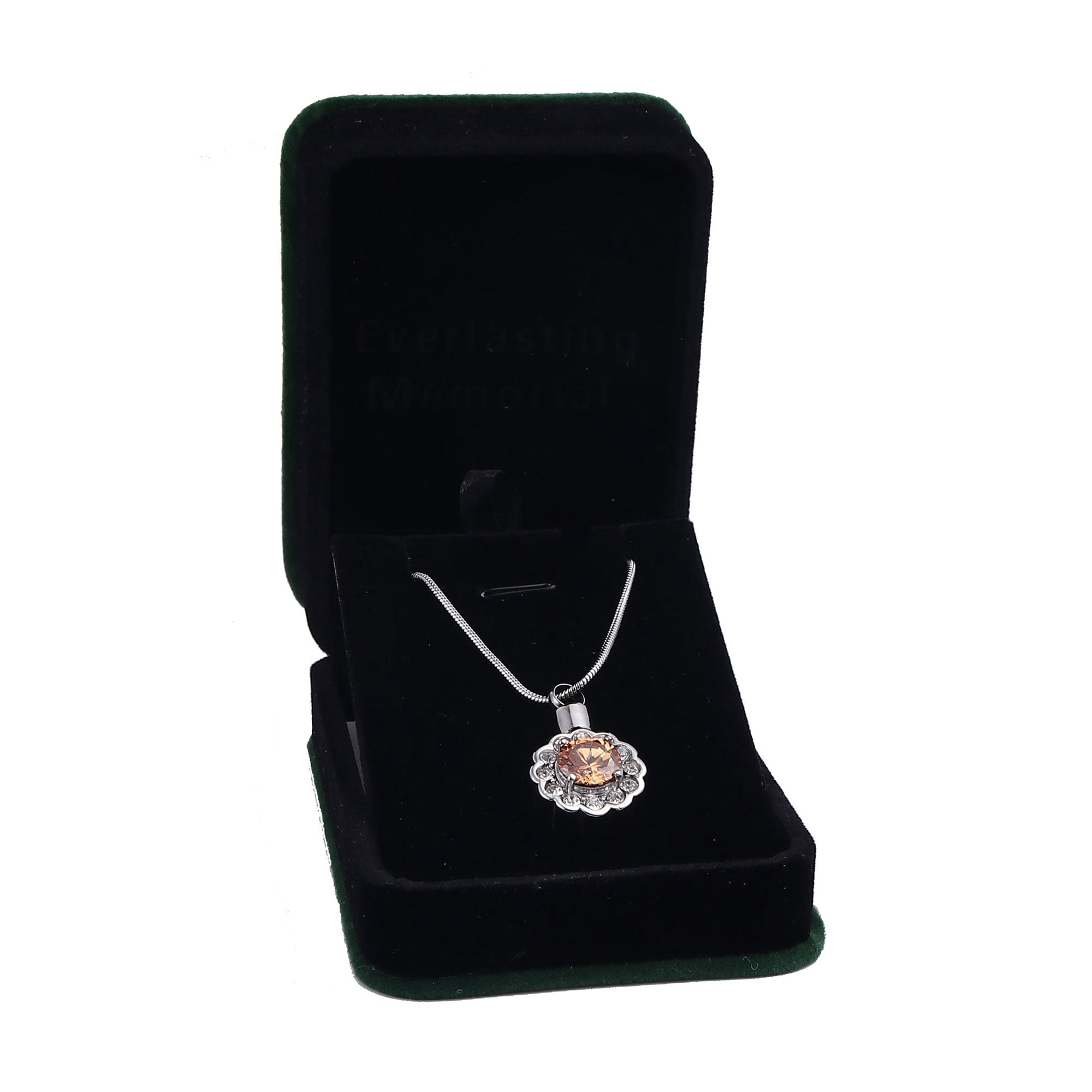 Anavia Round Champagne Beautiful Crystal Rhinestone Flower Cremation Urn Human Ashes Container Stainless Steel Memorial Pendant Keepsake Jewelry with Free Funnel Kit and Velvet Jewelry Box