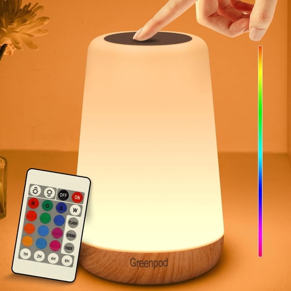 Greenpod Night Light, Dimmable Touch Lamp for Bedroom, Portable Table Bedside Lamp, 5 Brightness 13 RGB Colors, Night Lights for Baby Nursery Bathroom