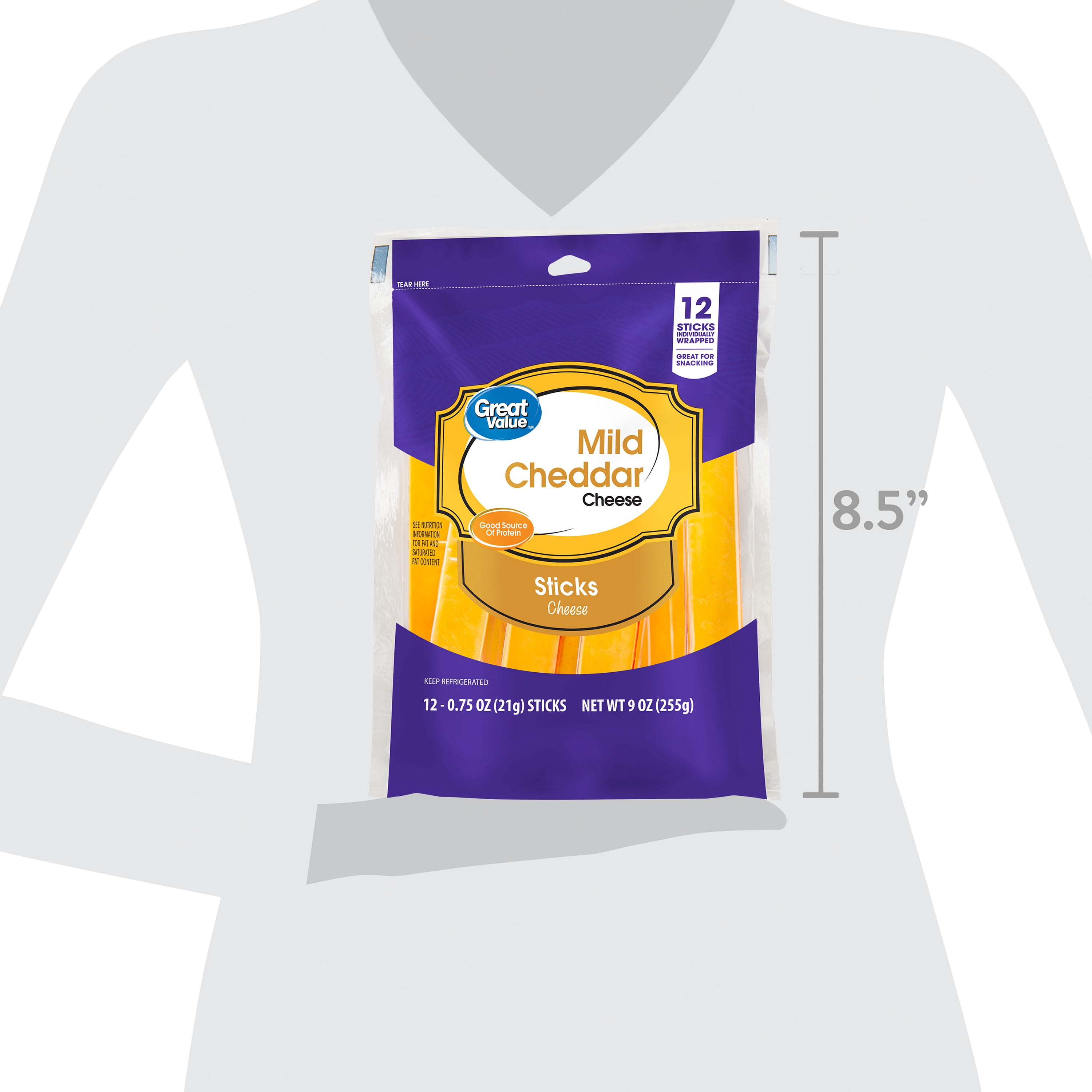 Great Value Mild Cheddar Cheese Snack, 9 oz Bag, 12 Cheese Sticks