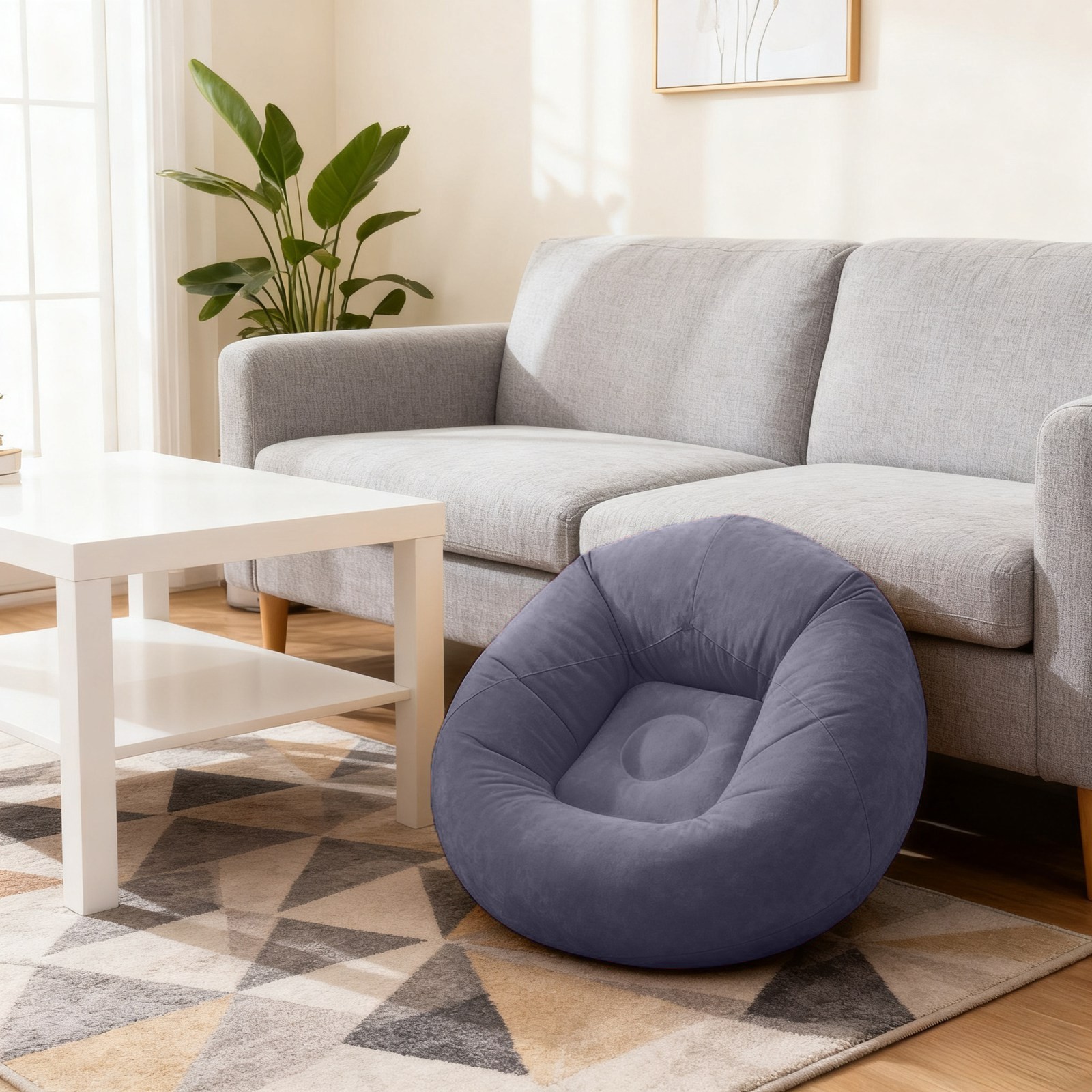 Inflatable Bean Bag Chair for Adults - Beanless Blow Up Lounge Sofa with Corduroy Flocking, Portable Folding Chair for Camping Reading
