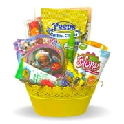 Happy Easter Gift Basket, Pearlina Bobble Doll Blume Flower Pot Girls Easter Peeps Eggs Toys Candies Treats & Reusable Bucket for Kids Spring Summer Holiday Birthday Party Gifts (Contents may Vary)