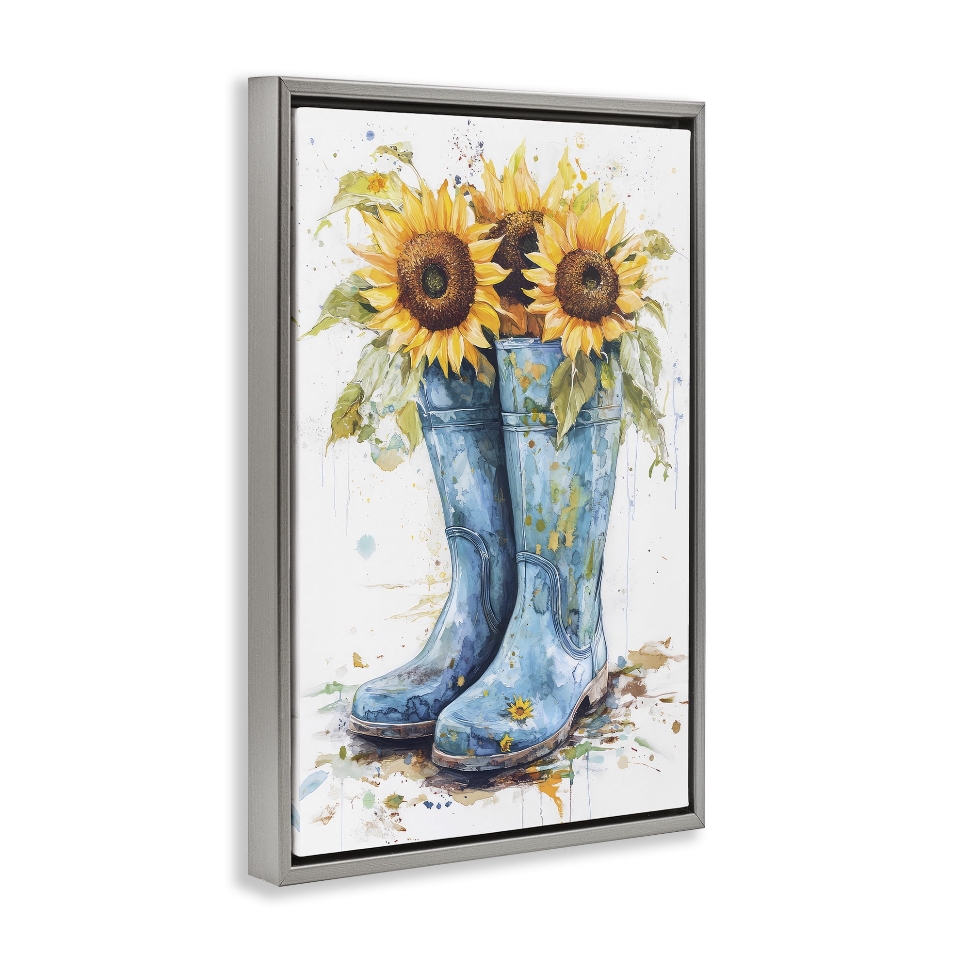 Stupell Industries Blue Rain Boots & Sunflowers Gray Framed Floater Canvas Wall Art, design by Tina LeCour