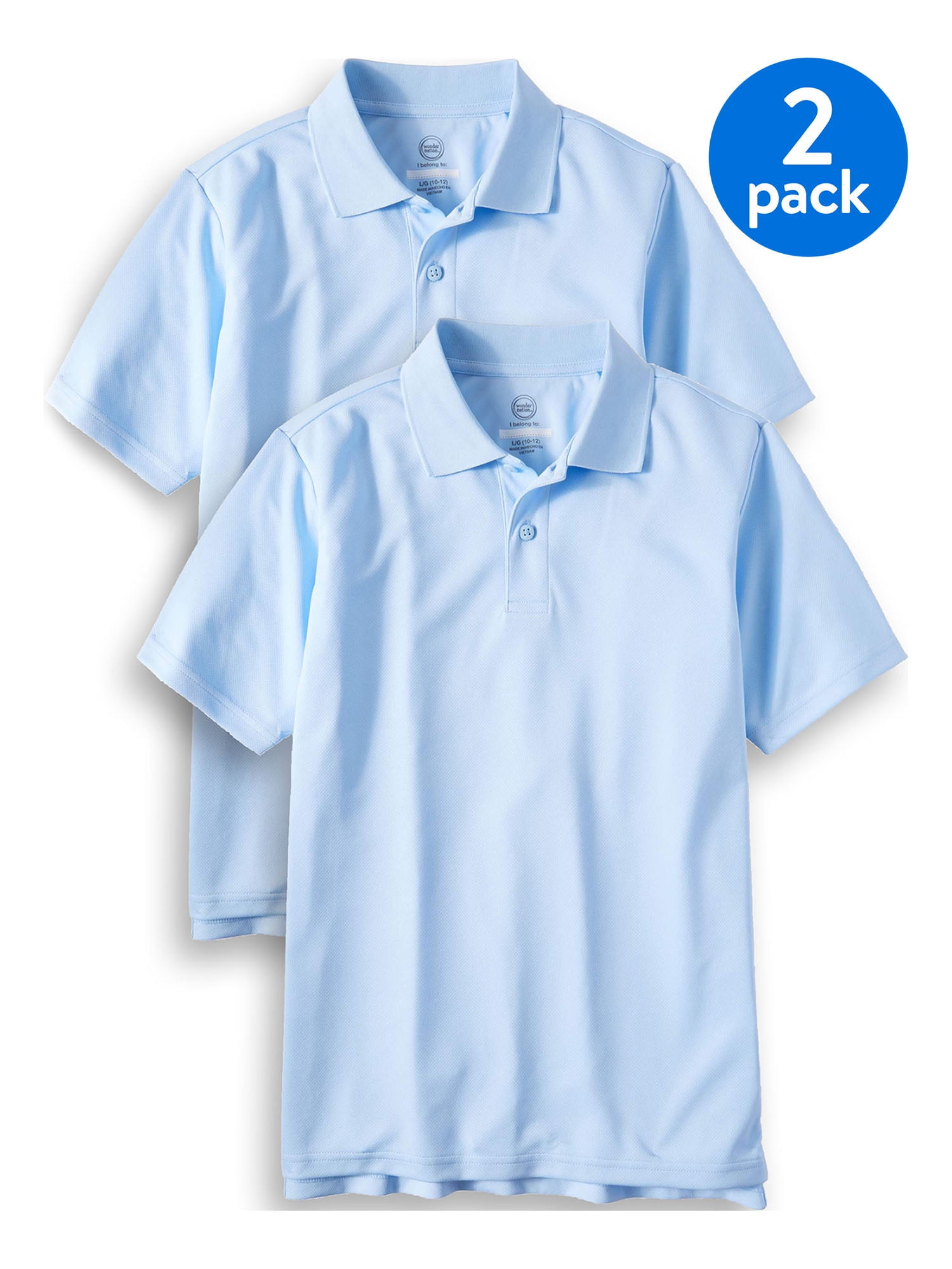 Boys Wonder Nation School Uniform Blue Short Sleeve Pique Polo 14-16 2 pk