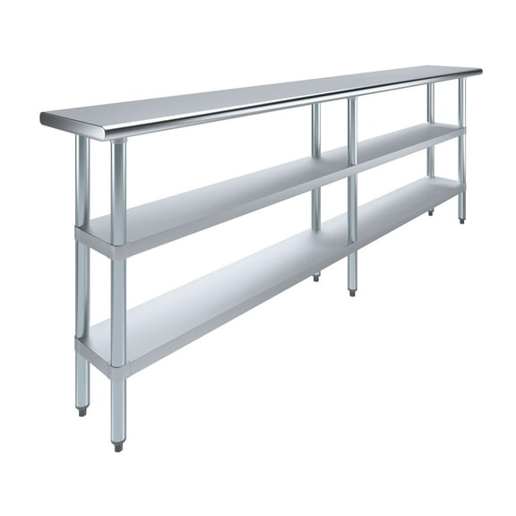 AmGood 14 in. x 96 in. Stainless Steel Table with Two Undershelves | Metal Utility Kitchen Prep Work Table | NSF
