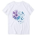 thumbnail image 4 of Womens Short Sleeve T-Shirts Polyester Casual Sunflower Butterflies Printed Graphic Base Tee Shirt Summer Tops (L, White), 4 of 4