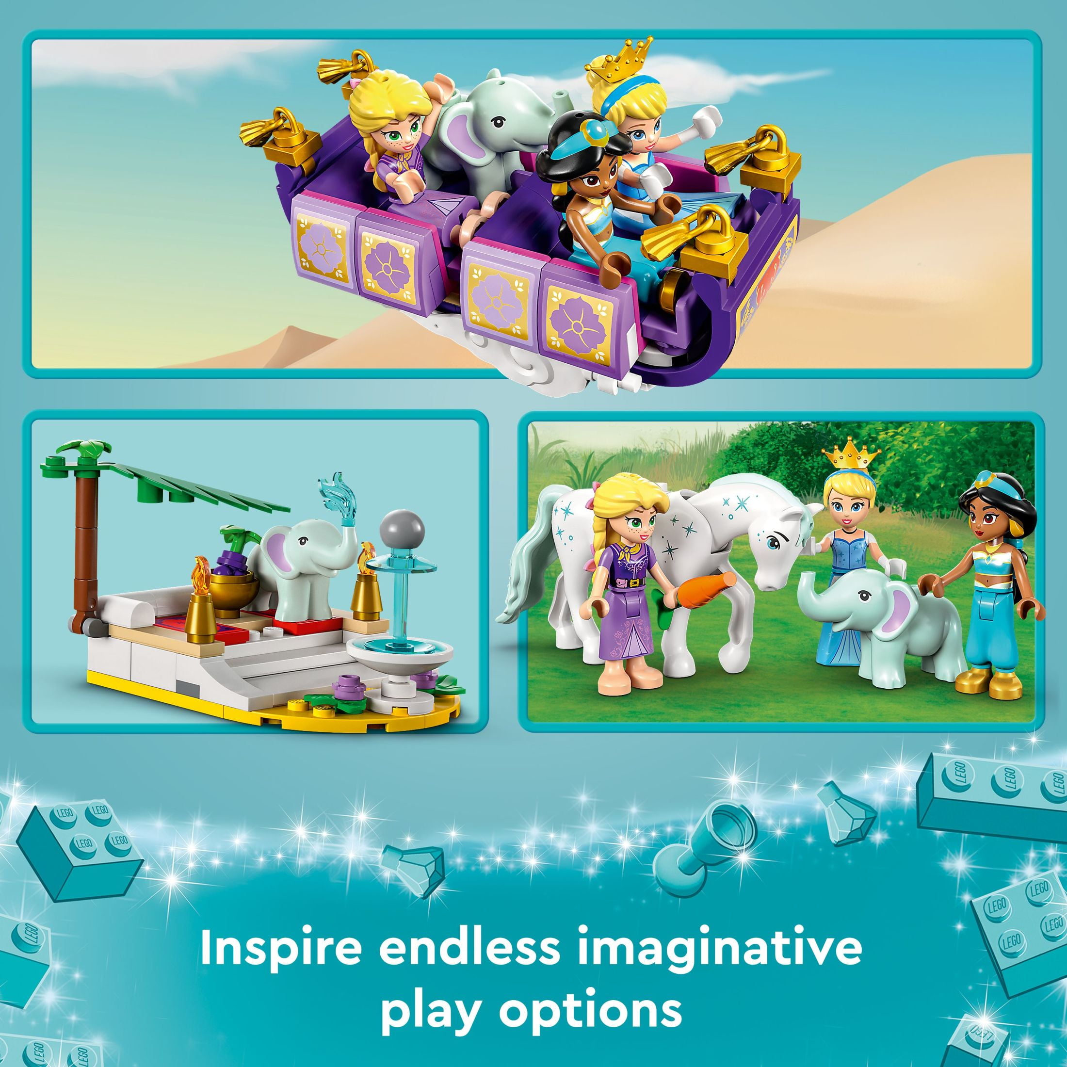 LEGO Disney Princess Enchanted Journey 43216 Building Set - 3in1 Playset with Cinderella, Jasmine, Rapunzel Mini Dolls, Toy Horse & Carriage, Hot Air Balloon, Gift for Girls, Boys, and Kids Ages 6+