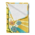 thumbnail image 2 of Groovy Soft Flannel Fleece Throw Blanket, Hand Gesturing Peace with Flowers and Sunbeams Funky Modern Art, Cozy Plush for Indoor and Outdoor Use, 70" x 90", Yellow Blue Pink, by Ambesonne, 2 of 5