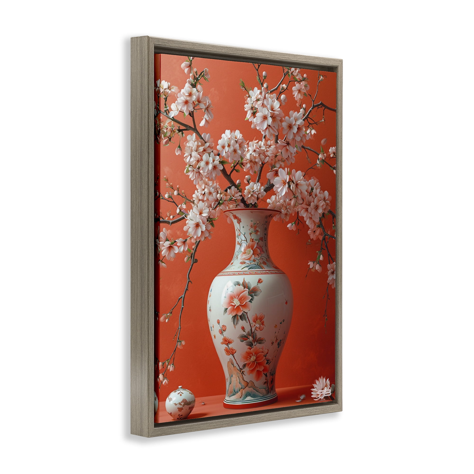 Stupell Industries Flowers in Eastern Vase Botanical & Floral Painting Brown Floater Framed Art Print Wall Art, 17 x 25