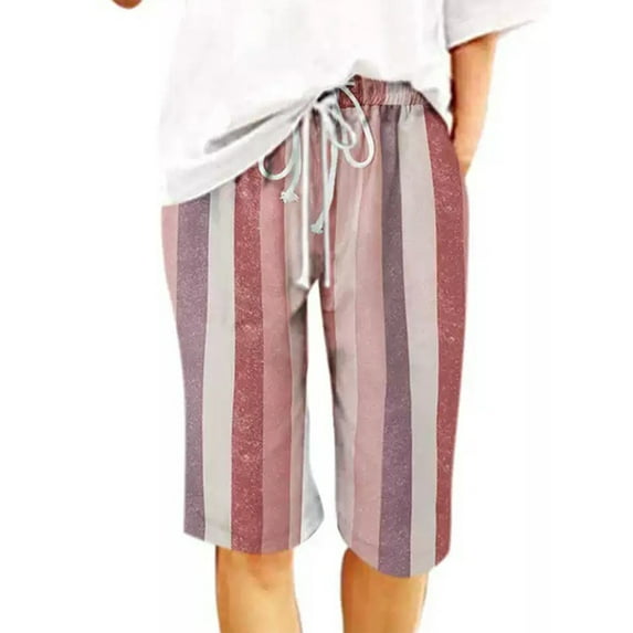 Zodanni Women Summer Beach Shorts Pocket Capri Pant Hawaii Knee Length Pants Baggy Bottoms Lounge Short Hot Red XL