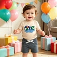 thumbnail image 4 of Nwiuh Baby Boy First Birthday Outfit Funny Embroidery Short Sleeve Shirt and Waffle Shorts One Year Old Birthday Clothes (Blue, 12-18 Months), 4 of 8