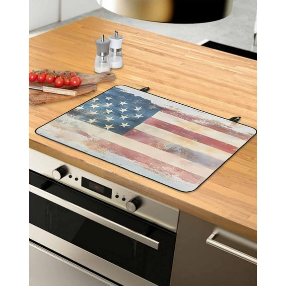 nqOlkjepod Large Induction Cooktop Protector Mat 24"x21", American Flag Stove Top Covers for Electric Stove, Rustic Star Stripes USA Flag Retro Stove Burner Cover Mats, Glass Top Stove Cover