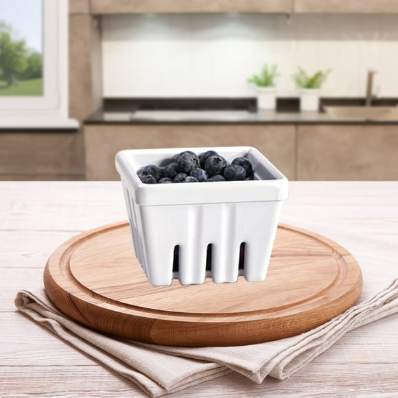 Cesta de almacenamiento de plástico reforzado – Diseño cuadrado, contenedor resistente a caídas para frutas y verduras, ideal para la organización de la cocina y la fotografía de alimentos.
