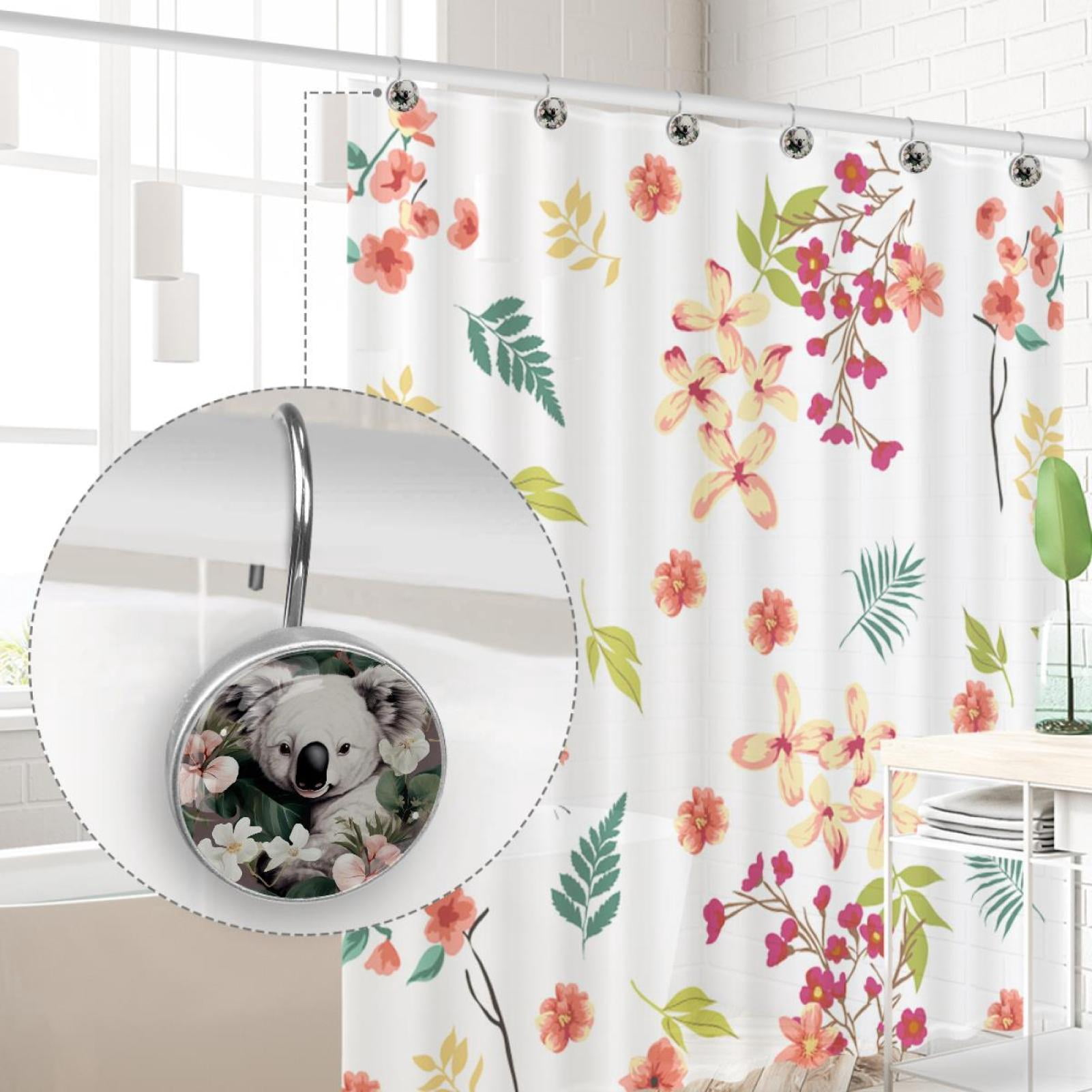 HemaKayy 12 Pcs Decorative Shower Curtain Hooks - Stainless Steel Rings for Bathroom Décor - Easy Glide & Secure Hold - Perfect Decoration for Bathroom Shower Rods - Koala Bear Animal