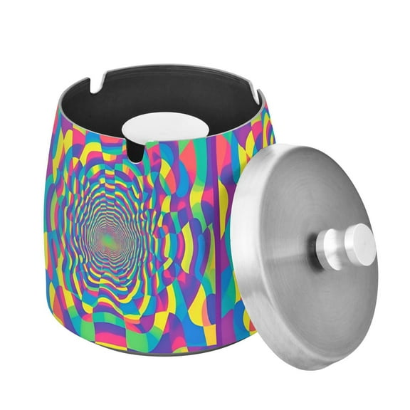 Yayeee Ashtray with Lid for Cigarette Smokeless Stainless Steel Home Ash Holder, Psychedelic Pattern