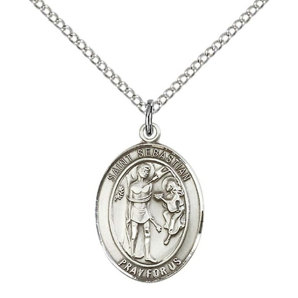 F A Dumont Pendentif en Argent Sterling St. Sebastian avec Chaîne Gourmette en Acier Inoxydable 18 Pouces. Patron des Athlètes/soldiers