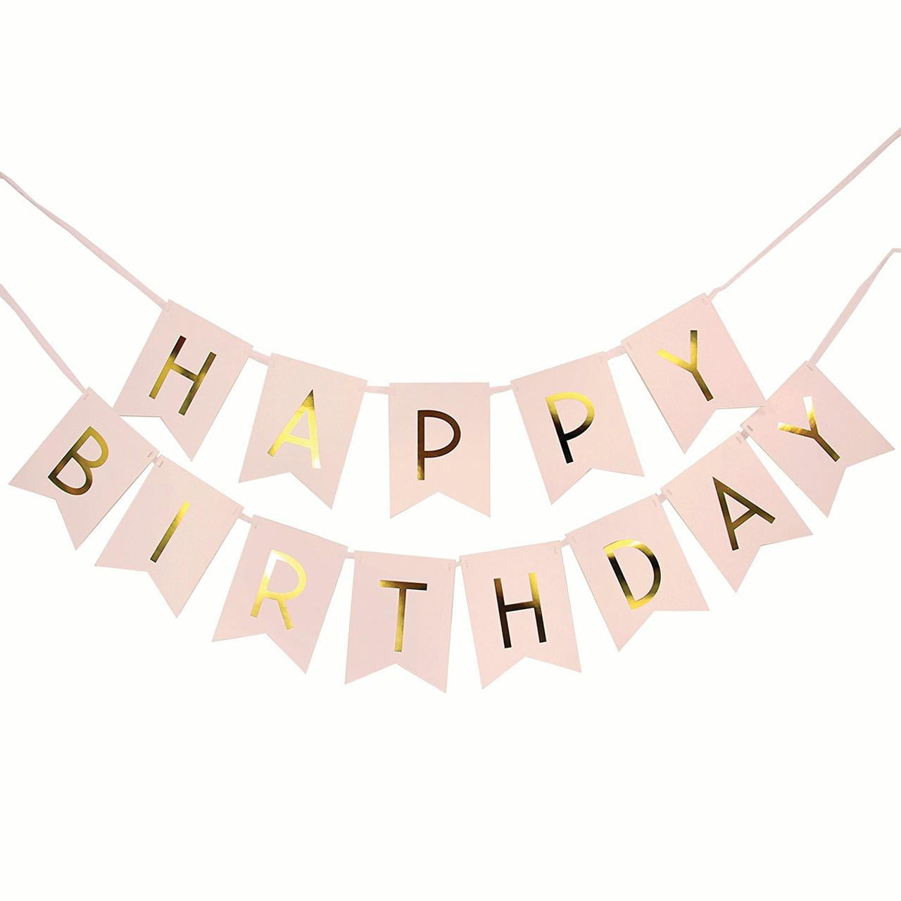 Pink & White w/Gold Foil Letters Happy Birthday Hanging Banner Party Decorations 