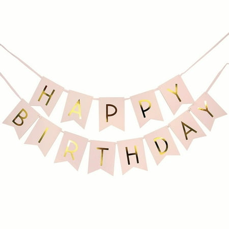 Pink Happy Birthday Banner Garland With Gold Foiled Letter For