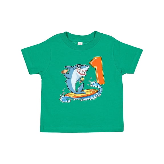 Inktastic First Birthday Surfing Shark with Hot Dog and Ice Cream Boys or Girls Baby T-Shirt