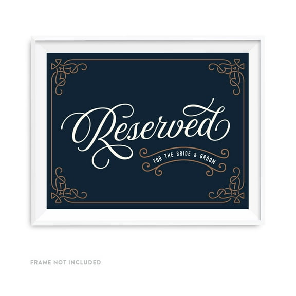 Koyal Wholesale Navy Art Deco Reserved Bride & Groom Wedding Sign 8.5x11