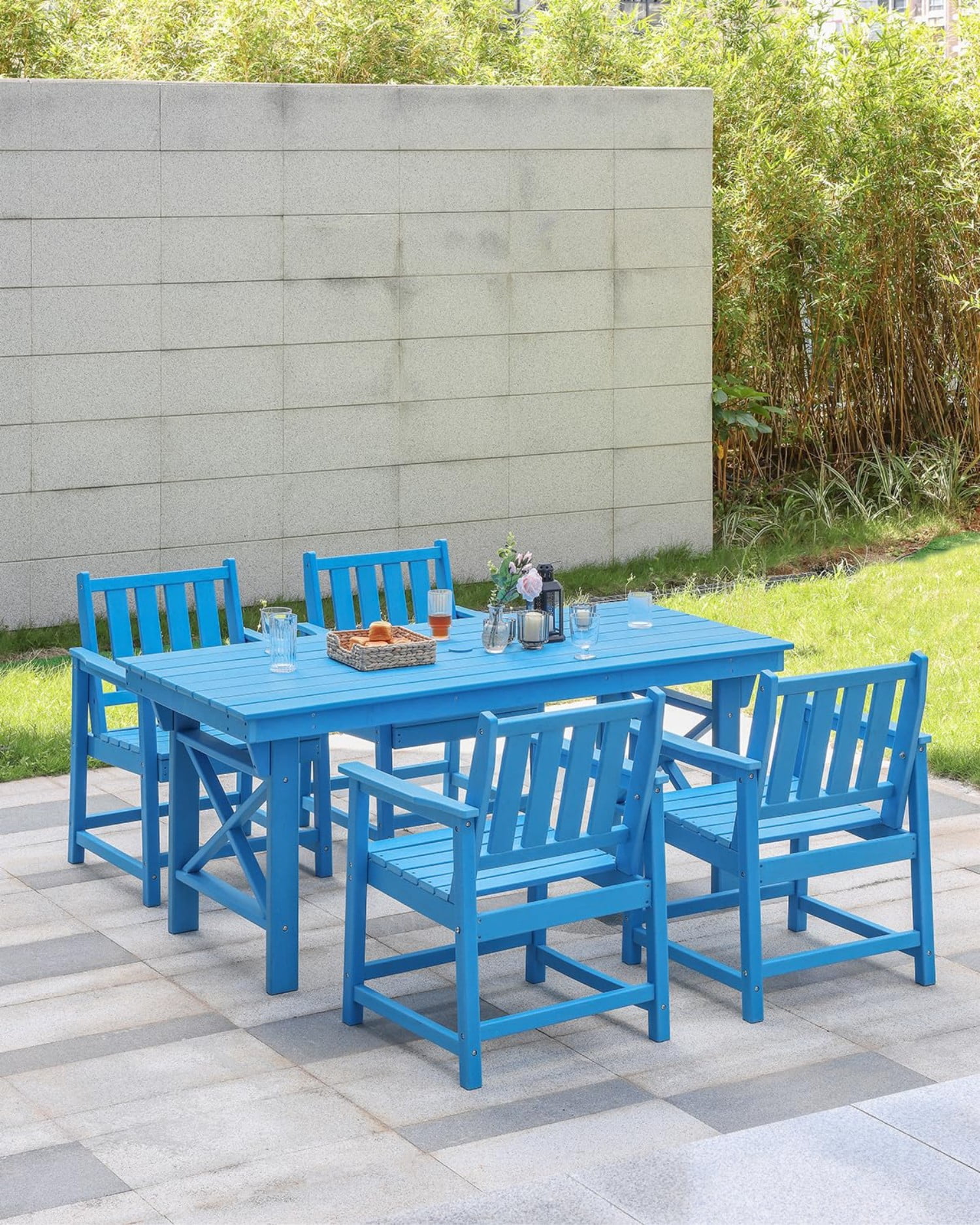 HDPE Dining Chair Set of 4, All Weather Outdoor Dining Chairs with Ergonomic Backrest, Heavy Duty Patio Chairs for Backyard, Garden, Poolside, Deck, Sky Blue