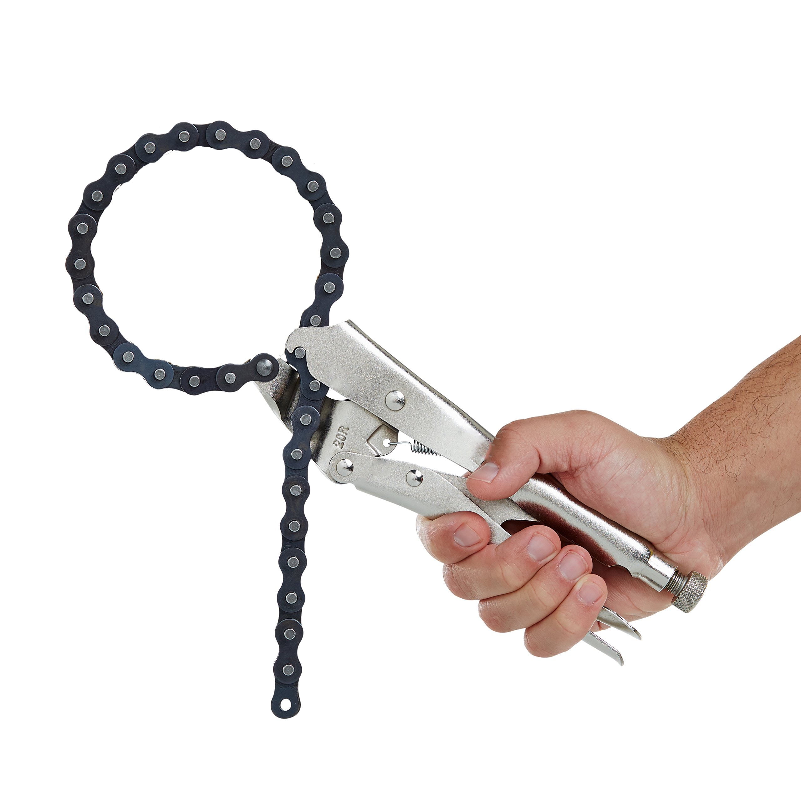9 Inch Locking Chain Clamp, Heavy Duty Chain Vise Grip, Locking Chain Pliers Chain Vise Wrench for Any Shaped Objects, Sliver