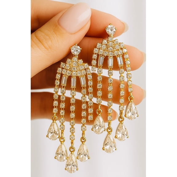 RubyLee Elegance Chandelier Gold, Rhinestone Earrings for Women
