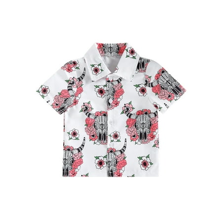 

Toddler Infant Baby Boy Brother Matching Outfit Short Sleeve Cow Print Button Down Romper or Shirt Summer Western Clothes