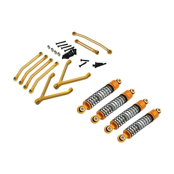 Almencla RC Car Accessories Links and Shocks Absorber Set Lightweight Sturdy Upgrade Replace RC Car Part for 1/24 RC Crawler Car Fcx24 Gold