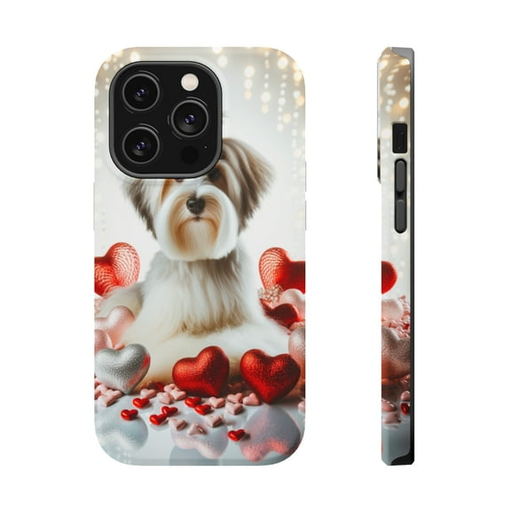 DistinctInk Tough Case for Apple iPhone 13 Pro MAX (6.7" Screen), Compatible with MagSafe Charging - Valentine's Day Dandie Dinmont Terrier