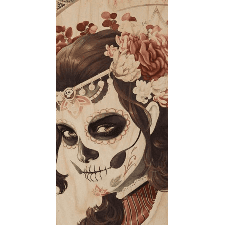 Ancient Warrior Girl w/ Face Paint, Flowers, & Jewelry Skull - Plywood Wood Print Poster Wall