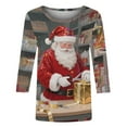 thumbnail image 6 of Xdegoge Merry Christmas Sweatshirts for Women 3/4 Length Sleeve Round Neck Pullover Funny Santa Claus Print Sweatshirt Casual Loose Fitting Blouse Tops, 6 of 7