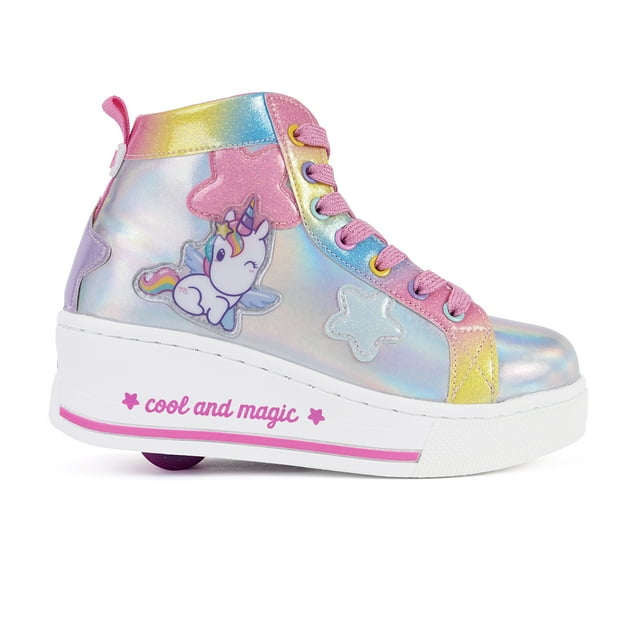 Tenis Patín High Onix Unicornio Friends Star Skate Plata Con Rueda Retráctil Para Niña