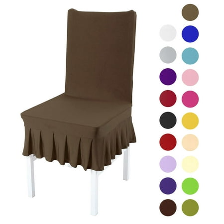 Stretchy Spandex Ruffled Skirt Short Dining Room Chair Covers Washable Removable Seats Protector (Best Drop Cloth Brand For Slipcovers)