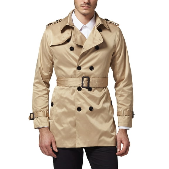SSLR Men's Double Breasted Trench Coat Stylish Belted Windbreaker